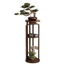 花盆架 圓形中號花架 30x65cm, 茶色-90, 3層