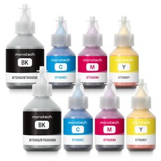 모노테크 엡손 호환잉크 세트 BT6000 BTD60, 2세트, 검정+파랑+빨강+노랑
