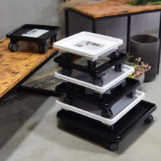 바퀴형 화분 받침 다용도 이동형 정사각 이동식 화분 받침 실내 스탠드 진열 달린 선반, 블랙