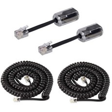 전화기 핸드셋 코드 방해 방지 2세트 2팩 유선전화기 케이블 75피트 무선 15피트 감긴 상태 방엉 엉킴 방지기 360도 회전 스위블, 7.5FT, Black, 2