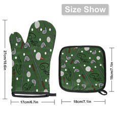오븐 장갑 및 냄비 홀더 2개 세트 스포츠 골프 내열성 주방 베이킹 그릴 BBQ 요리용, 오븐 장갑 및 냄비 홀더 2개 세트, 스포츠 골프 내열