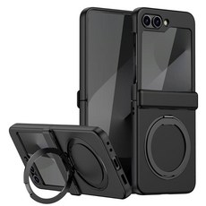 AuroiCCY 삼성 갤럭시 Z 플립 7 FE/Z 6 케이스 자석 힌지 보호 및 킥스탠드 [MagSafe와 호환] 마그네틱 링 스탠드 슬림 폰 커버 투명, 블랙