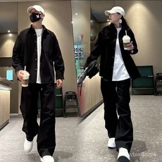 秋季新款休閒寬鬆純色韓版情侶套裝 兩件套 休閒運動套裝