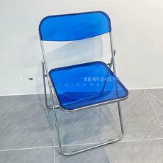 인더스트리얼 커피숍 투명 접이식 의자 세트 스테인리스 테이블, 기본구성, 1개, 보강 접이식 의자 클린블루