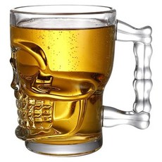 500ml 맥주잔 냉동 해골 모양 맥주 머그잔 16온스 손잡이형 대형 칵테일 차가운 음료 믹싱 탄산음료 주스 할로윈 파티용 투명 수제 맥주잔, 16.9 Ounces