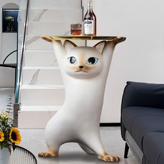 고양이 트레이 대형 현관 개업 선물용 차키 조형물 장식품 쟁반 소파 잔디 장식품카페 보관함, 1개, 고양이  62cm-브라운