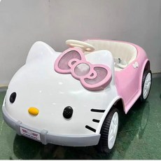 헬로키티 전동 범퍼카 안전 좌석 탑승형 홈플레이 전동카 실내 주행 완구 캐릭터 차량, 전기 구동, 1개, 도금 핑크 12V 7Ah 소프트 휠