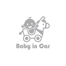 BABY IN CAR 汽車貼紙 反光貼紙 透明底貼紙，可愛寶寶圖案，反光安全警示，透明底不影響車身, 01, 1個