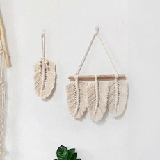 티큐 북유럽풍 인테리어 소품 벽 장식 핸드메이드 월행잉 테슬 나뭇잎 보헤미안 마크라메 2종 세트 E387