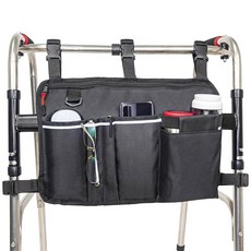 컵 홀더가 있는 접이식 워커용 UlifeBetter 워커 백 롤레이터 정리함 보관 파우치 시니어용 액세서리 백 (큰 블랙)