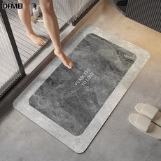 DFMEI 現代簡約浴室防滑墊吸水速幹易打理衛生間地墊家用方形硅藻泥地墊, 1個, 大理石深灰-方形