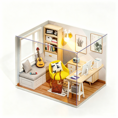 DIY 미니어처 하우스 모던 스터디룸 감성 취미 힐링 조립 키트, 블루 모던룸, 1개