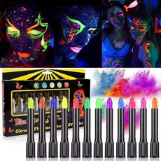 12색 야광 페이스 바디 페인팅 수용성 파스텔 크레용 세트 UV 램프 아래서 빛이 납니다