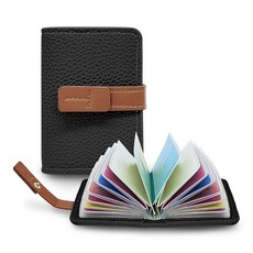 [ 1263356 ] FuninCrea 여성용 신용카드 홀더 22개 독립 카드 슬리브 인조 가죽 케이스 지갑 컴팩트 스냅 클로저 블랙 단순함