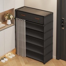 ZOZOFO 신발장 신발정리대 7단 신발정리대 현관신발장 커튼신발장 서랍 2개 포함 수납 정리대 신발장, 7단-서랍 커튼식(68x28x105cm)-블랙