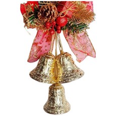 摩達客 台製聖誕紅金系松果禮物盒三花鐘精緻吊飾 3吋 尺寸: 20x30x7.5cm, 紅色 + 金色, 1組