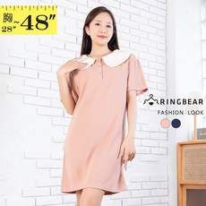 眼圈熊 中大尺碼 清新可愛小熊貼布裝飾娃娃領休閒洋裝(粉.藍M-3L), 1個, 粉3L