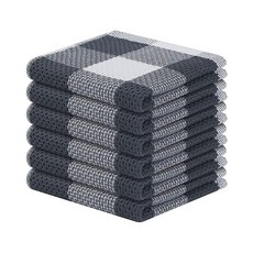 Mordimy 100% 면 와플 위브 키친 타월 33 x 71.1cm(13 x 28인치) 매우 부드럽고 흡수력이 좋은 버팔로 체크 접시 타월 접시 건조용 4팩 블랙 &, White & Dark Grey