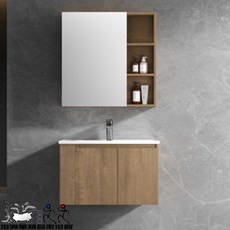 浴淋軍 81cm PVC發泡板浴櫃組 懸掛式洗手台櫃 木紋設計 防水防潮, 盆+櫃,左側開放, 木紋設計, 左側開放