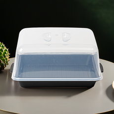 [국내생산] 센담 사각 전자레인지용기 전자렌지용그릇 푸드커버, 1개, 블랙