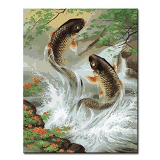 명화그리기 DIY 유화 세트 그림 액자 해바라기 아트홀릭, A11_잉어의 도약, 1개