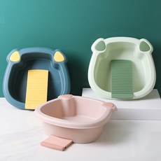 家用帶搓衣板洗衣臉盆迷你洗衣盆搓衣板一體可折疊學生宿舍搓衣板塑料大號洗菜手洗盆家用臺面陽臺加厚清潔盆洗臉盆創意洗衣搓衣盆, ★【店鋪爆款】洗臉+洗屁屁/灰色,小號29x28x30cm, 1個