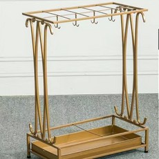 臺灣出貨 傘架傘桶 雨傘架 雨傘收納架 雨傘桶 門口放雨傘架酒店大堂家用敎室學校鐵藝雨傘收納架掛傘折疊傘架子, 60高10孔8鉤 金色, 1個