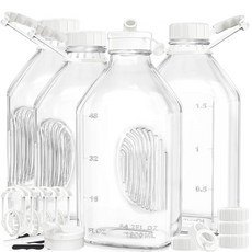 손잡이와 밀 된 재사용 나사 뚜껑 Syntic 4팩 2개의 Qt 유리 우유병 가 있는 갤 물 및 주스 병 1 2개 64단위온스 우유 저그 피처 w 저울, 4 Pack