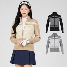심플 배색 블럭 여자 골프 방풍 꽈배기 니트 집업 골프상의 삼십대