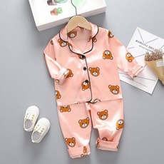 아동 잠옷 테디골드 실크홈웨어 긴팔 잠옷 파자마