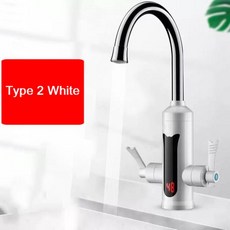 DMWD 전기 순간 가열 수도꼭지 더블 핸들 탱크리스 온수기 탭 즉석 주방 온도 디스플레이, Type2 White, 1개
