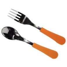 Avanchy 雙層不鏽鋼湯匙+叉子組, 橙, 1組