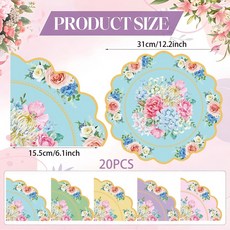 異形狗印蝴蝶結花卉餐巾紙 週歲派對裝飾用品, 紙巾20PCS-藍色花卉, 1個