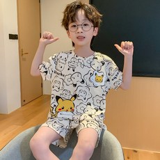 兒童睡衣男童夏季薄款中大童學生青少年短袖套裝小男孩卡通家居服