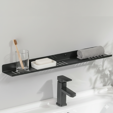 마벨인홈 무타공 세면대 수전 물빠짐 주방 욕실선반 일자형, 블랙