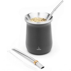 BALIBETOV 발리베토프 예르바 메이트 키트 컵 및 봄빌라 세트 1개 포함 스테인리스 이중벽 보온 구드 세트메이트 빨대 청소 유지 관리가 용이 나무, Black