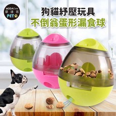 摩達客寵物 狗貓紓壓玩具不倒翁蛋形漏食球-綠色 寵物防暴食趣味, 1個