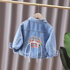 여아 데님 자켓 귀여운 캐릭터 봄 가을 트렌디 아우터 키즈 청자켓 아동 점퍼 데님점퍼 어린이 봄점퍼, 90, D.  핑크 플로럴 싱글 버튼