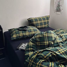MKXI 사이즈 그린 세트 격자무늬 커버 빈티지 이불 에스테틱 침구 블루 3종 브라운, Twin, 5 005 Sand Vertical Stripes