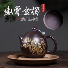 原礦百目紫泥手工功夫茶紫砂壺, 1個, 手工傲骨金梅龍蛋功夫茶紫砂壺:300ML