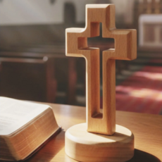 꾸밈리빙 고급원목 탁상용 십자가, 1개, 브라운
