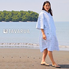TAVARUA 日本品牌 速乾毛巾衣 超細纖維 浴巾衣 沙灘巾 潛水 浮潛 衝浪 輕薄 夏季 海洋圖騰 藍海白, 1個