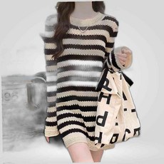 LETEO-룩스레이디 여성 캐주얼 단가라 펀칭 미니 배색원피스 단가라원피스 원피스 가을원피스