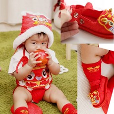 GoGraphy 抓周虎衣帽鞋套裝組合 寶寶週歲 抓周服 寶寶肚兜 抓周佈置 抓周儀式