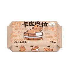 愛北鼻 MIT台灣製 - 厚磅迷你濕紙巾, 1個, 純水濕紙巾-20抽1包-卡皮巴拉, 20張, 1g