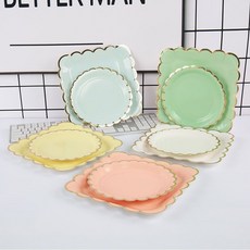 一次性紙碗 燙金加厚 生日派對小吃碗, 7寸圓9寸方混裝10個, 1個