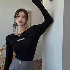 PEONIST 女性正面開衩設計長袖T恤