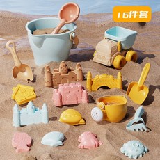 兒童沙灘玩沙工具11件套裝 附帶推車與多種造型模具, 沙灘玩具17件套, 1套, 400g