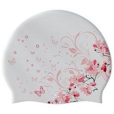 꽃무늬 실리콘 수모 수영모자 성인용 여성 디자인 수모, 꽃나비, 1개