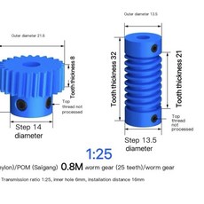 나일론 웜 기어 키트 톱니 비율 메커니즘용, 12. 0.8M - 1 ratio 25, C. both 6mm